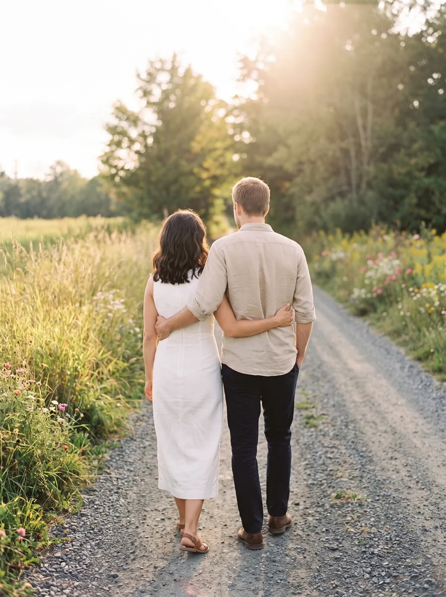 Maria et Mike marchant sur un chemin de campagne